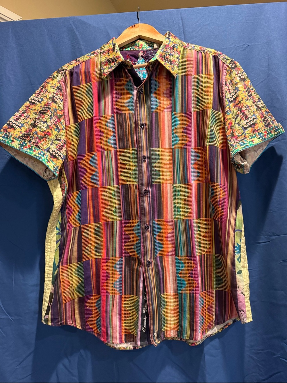 Robert Graham Multicolor Geometric Floral Short Sleeve Shirt Classic Fit